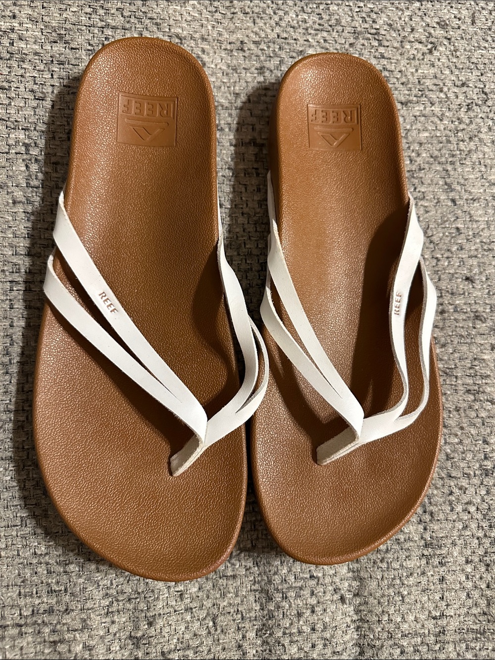 Reef Women’s Brown Footbed Sandals with White Straps - Size 9